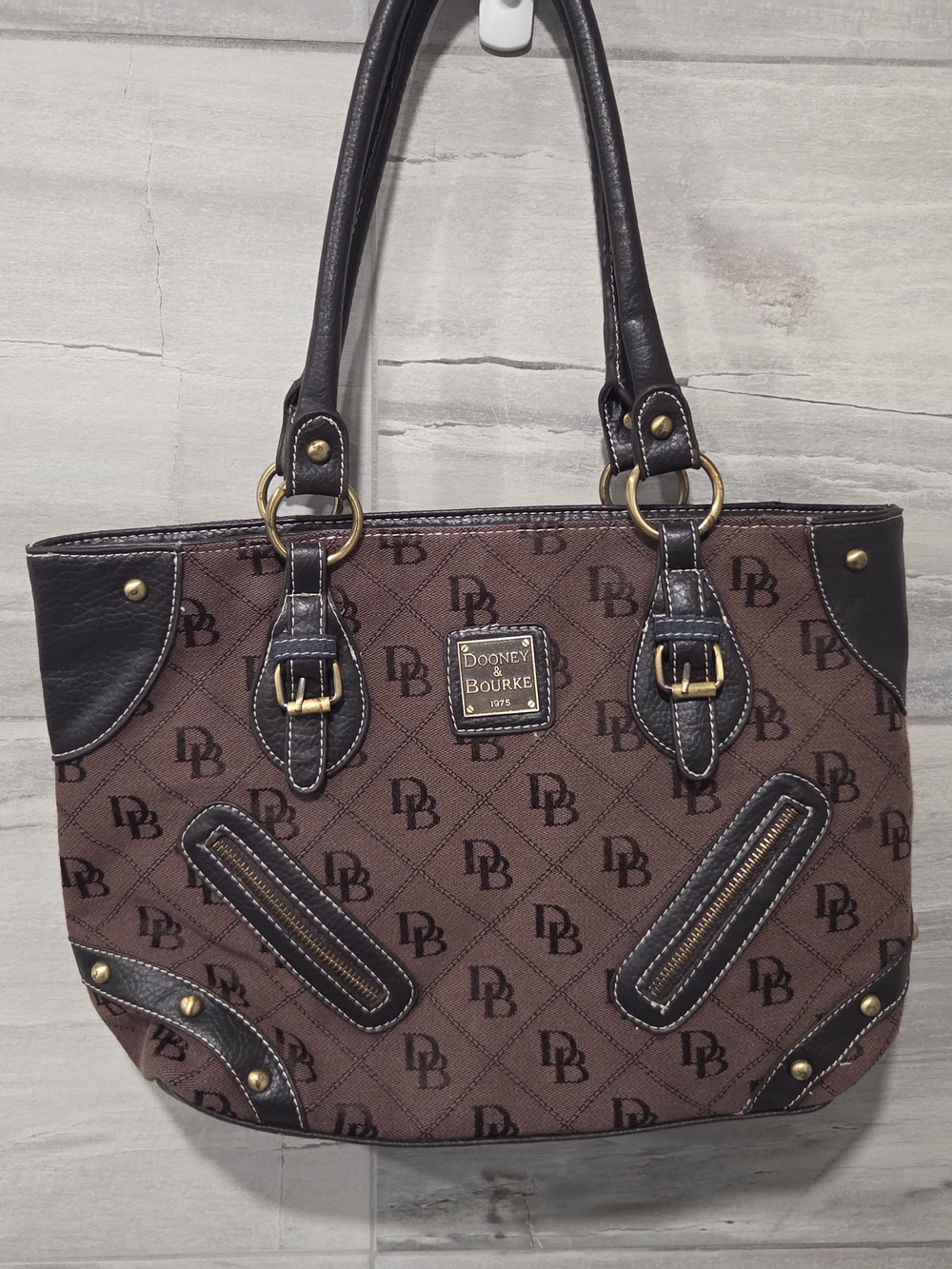 Dooney & Bourke Vintage 1975 DB Monogram Brown Black Tote Bag